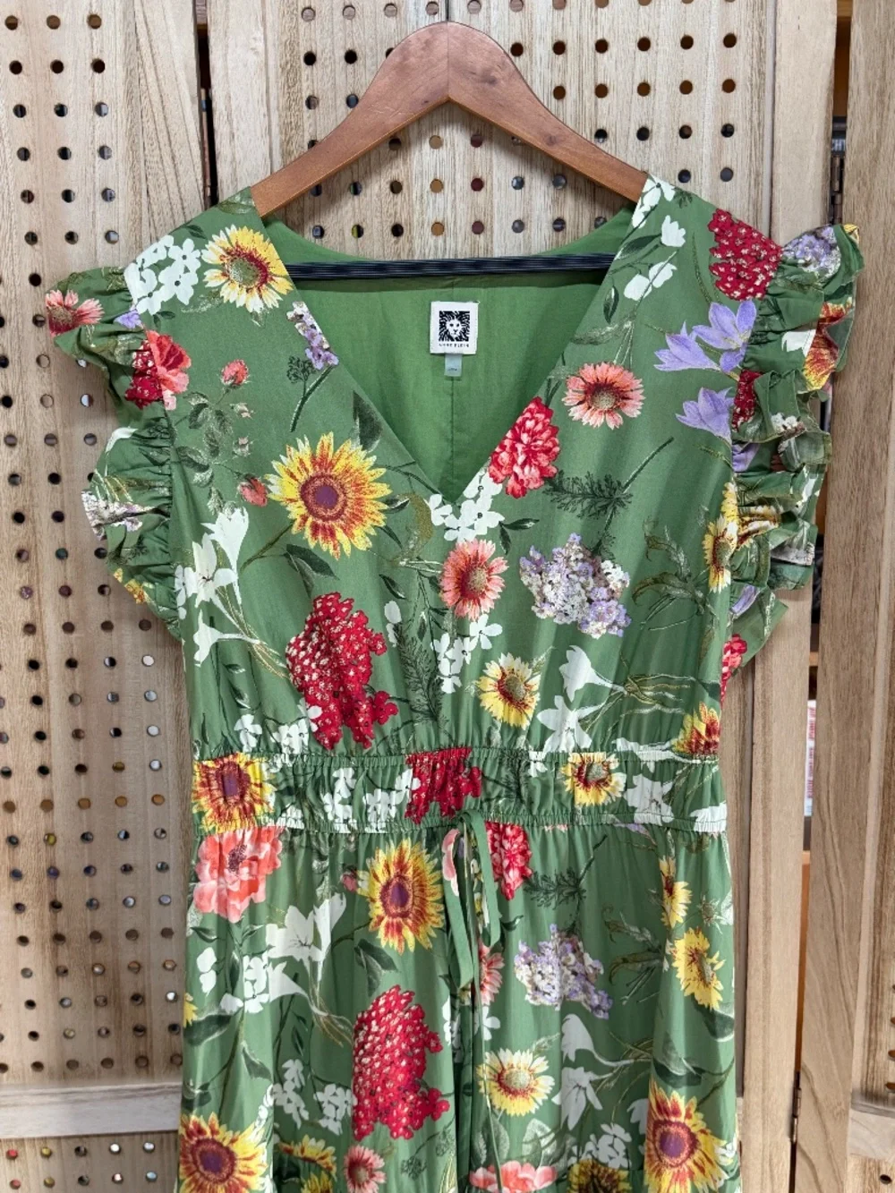 Anne Klein Green Floral Tiered Midi Dress Cottagecore Garden Party Large - Picture 2 of 13